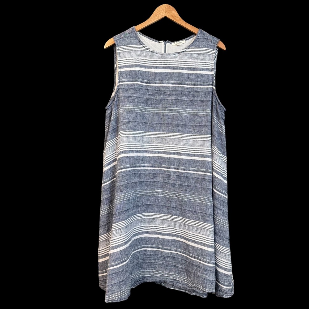 BeachLunchLounge Stripe Linen Cotton Shift Lined Dress XL #301
